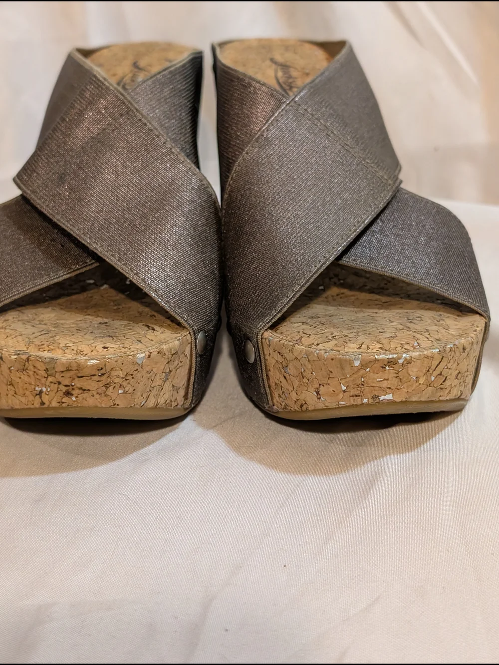 Lucky Brand Brown Crisscross Cork Wedge Sandals